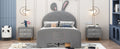 Twin Size Velvet Platform Bed With Rabbit Shaped Headboard, With Drawers, With Bed End Storage Pocket, Gray Twin Gray Plywood