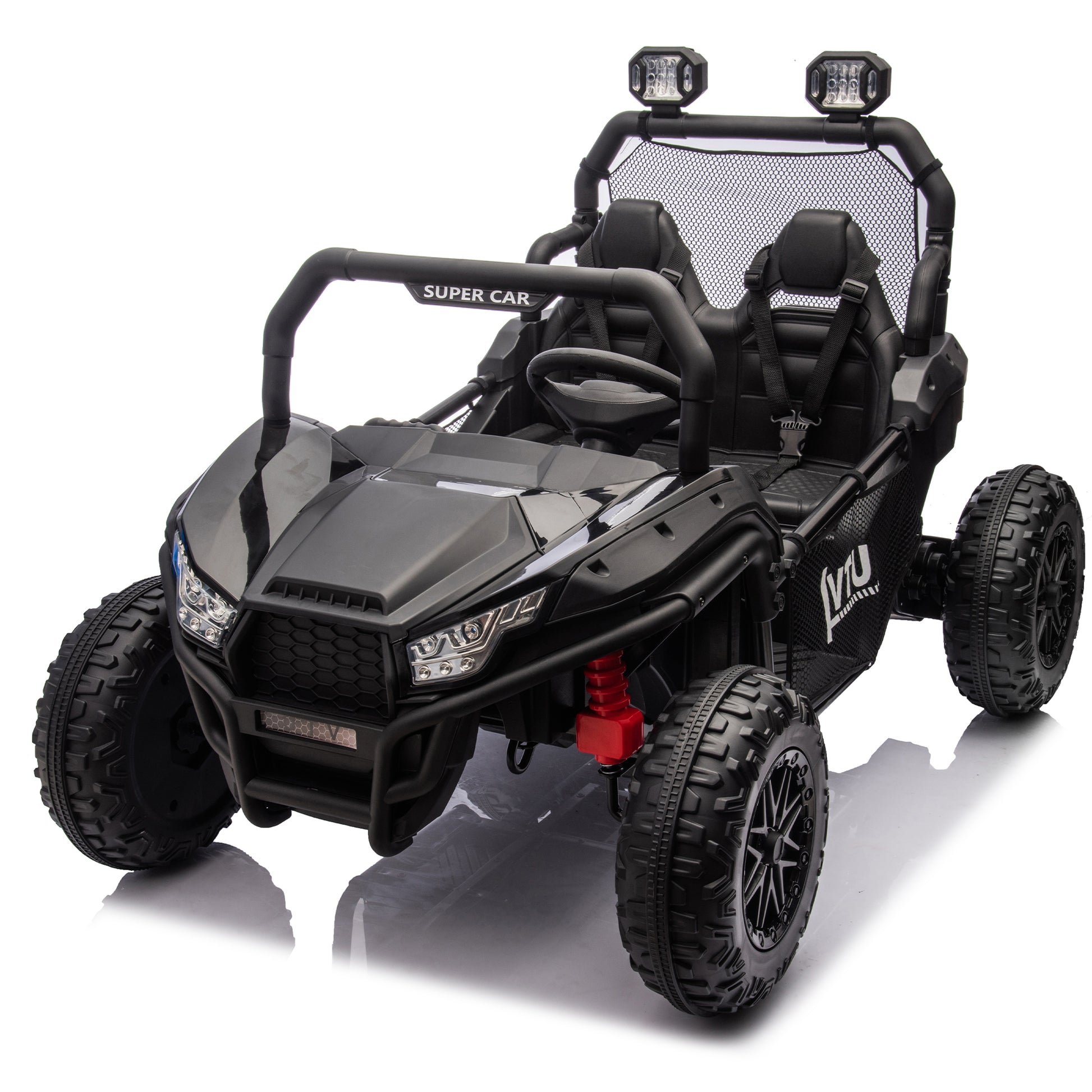 24V Two Seater Kids Ride On Utv W Parents Control,400W Super Power,Four Wheel Suspension,Led Light With Rear Searchlight,Bluetooth,Mp3,Music,Rear Storage Space,Speeds 3.73 4.97Mph For Kids Aged 3 . Black 50 99 Lbs Polypropylene