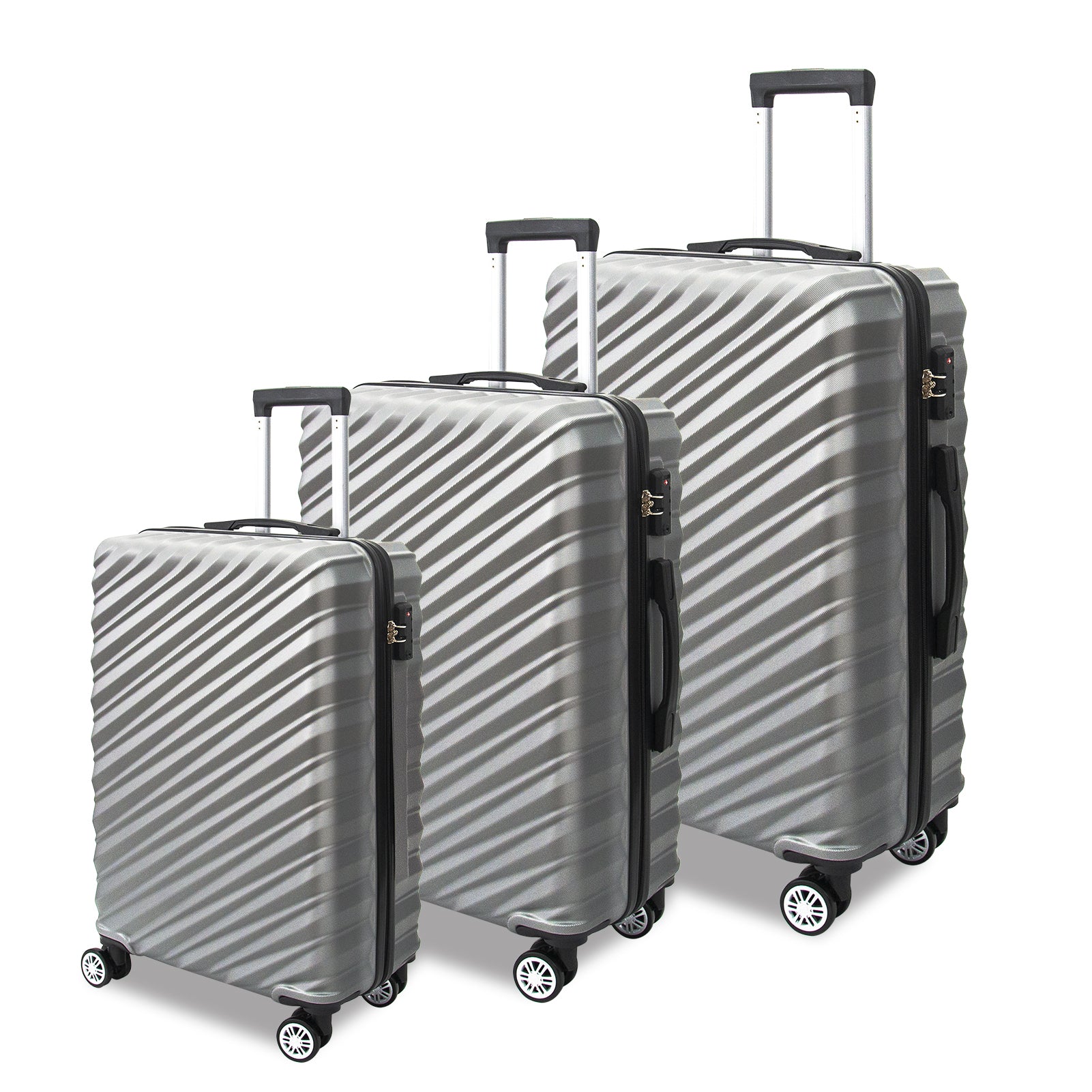 3 Piece Hard Shell Luggage Set With Tsa Lock Spinner Wheel Abs Lightweights Checked Convenient Stackable Suitcase Woman Men 20 24 28 Silver Grey Abs