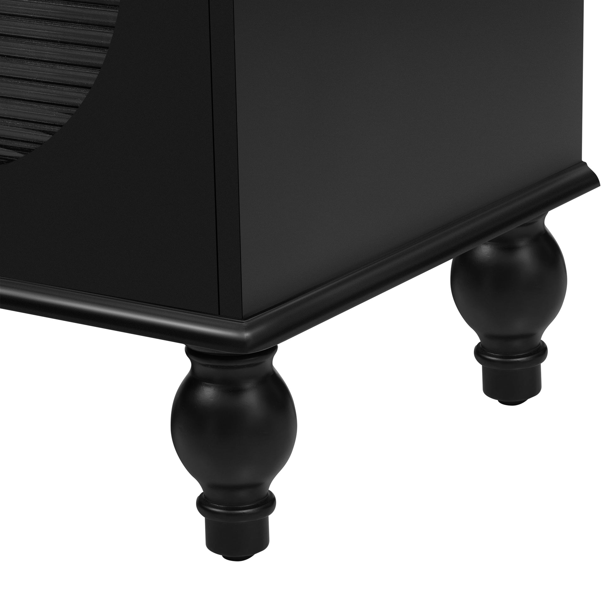 68.9'' Modern Tv Stand For Tvs Up To 75 Inches, Entertainment Center Media Console With Fluted Glass Doors, Five Solid Wood Legs For Living Room Black 70 79 Inches Mdf