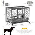 Pawhut Heavy Duty Dog Crate Metal Kennel And Cage Dog Playpen With Lockable Wheels, Slide Out Tray, Food Bowl And Double Doors, 36.5