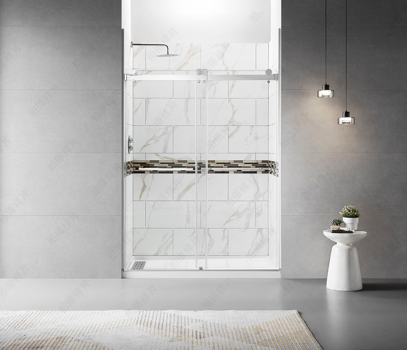 56" 60"W X 76"H Frameless Double Sliding Shower Door, 3 8" 10Mm Clear Tempered Glass, Glass Door For Bathroom, Chrome Finish Chrome Bathroom American Design Glass Metal