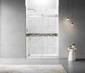 56" 60"W X 76"H Frameless Double Sliding Shower Door, 3 8" 10Mm Clear Tempered Glass, Glass Door For Bathroom, Chrome Finish Chrome Bathroom American Design Glass Metal