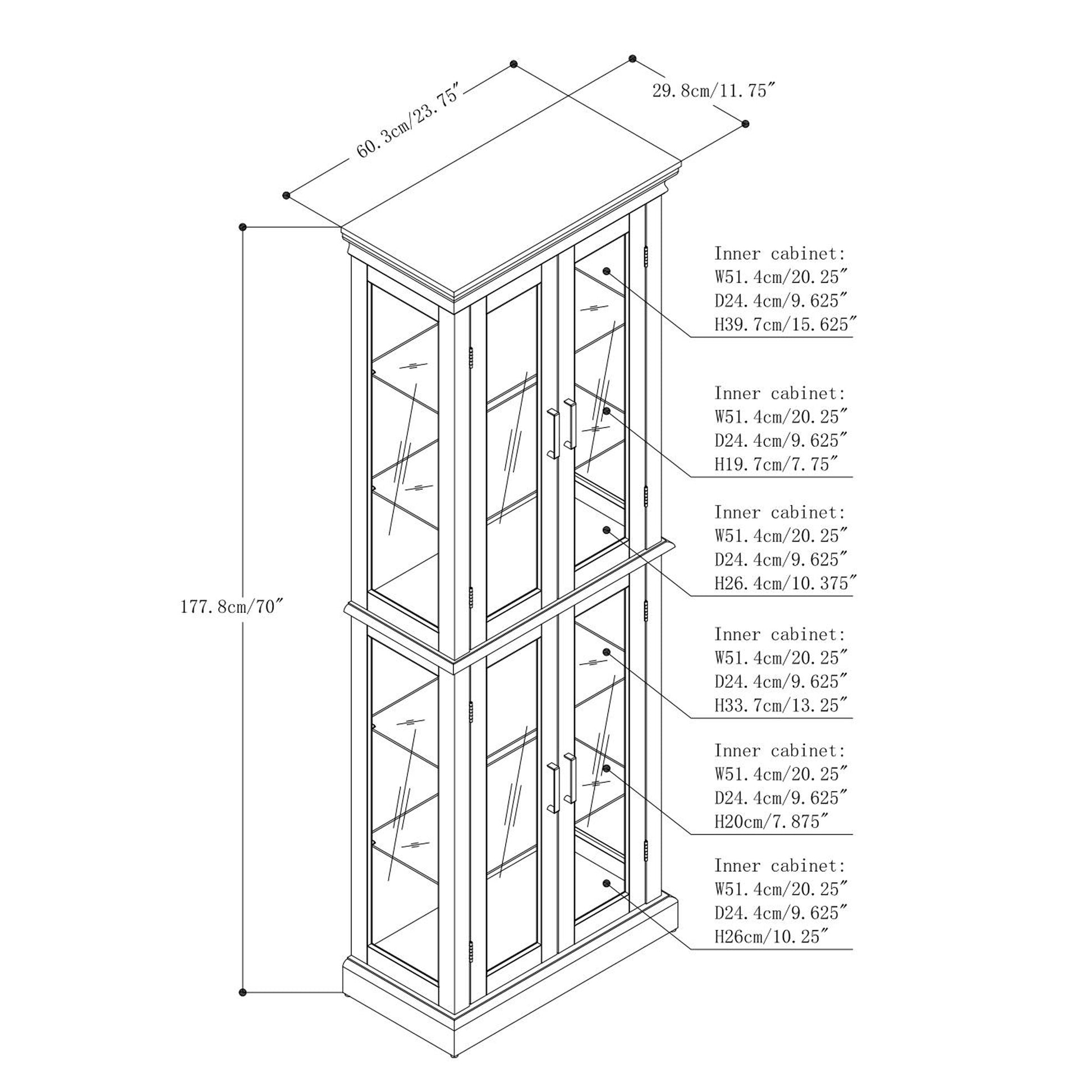 Curio Cabinet Lighted Curio Diapaly Cabinet With Adjustable Shelves And Mirrored Back Panel, Tempered Glass Doors Cherry, 6 Tier , E26 Light Bulb Not Included Cherry Mdf