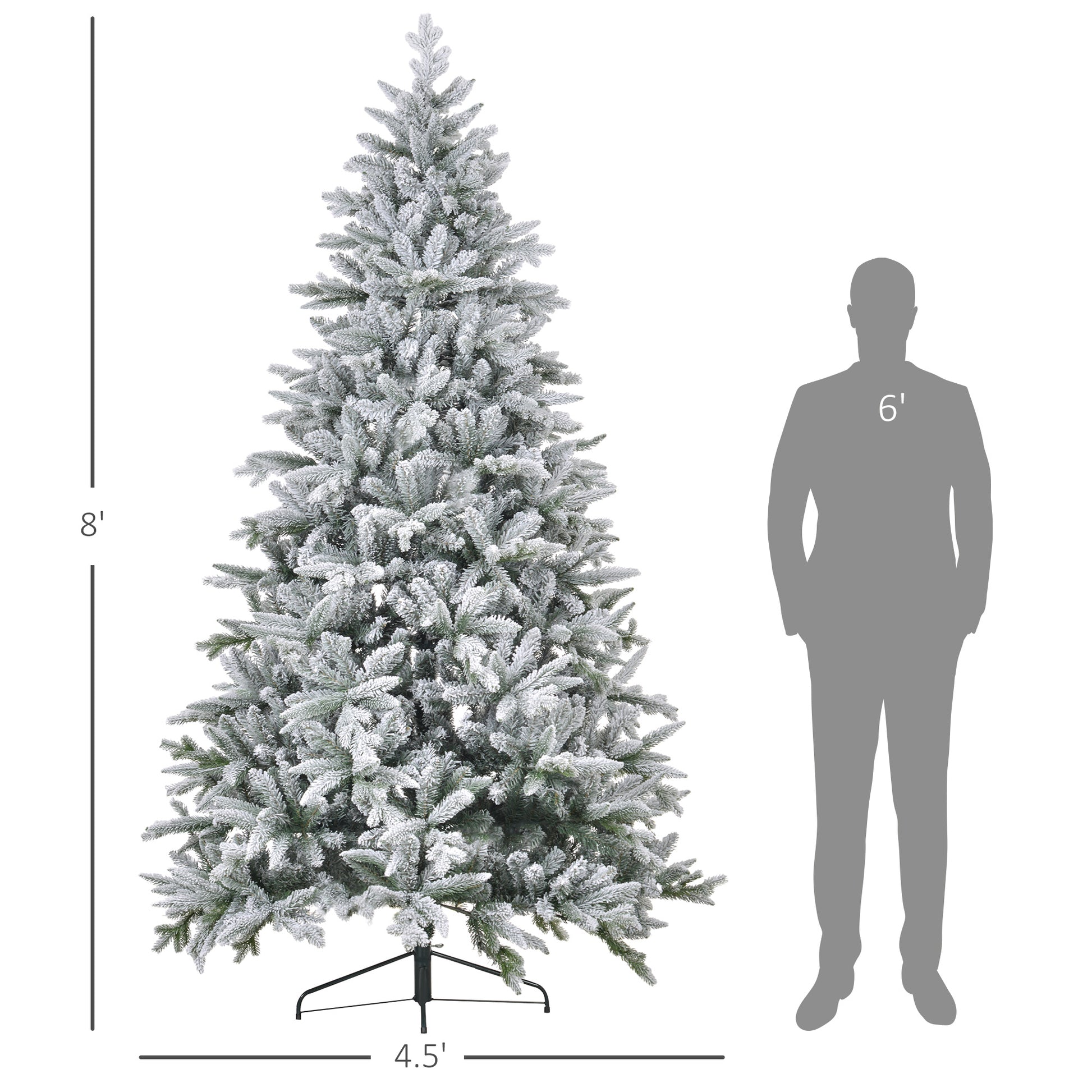 Homcom 8Ft Snow Flocked Artificial Christmas Tree With 2003 Tips, Foldable Metal Stand, Easy Assembly, Hinged Xmas Tree For Home, Office, Holiday, Green Green Plastic