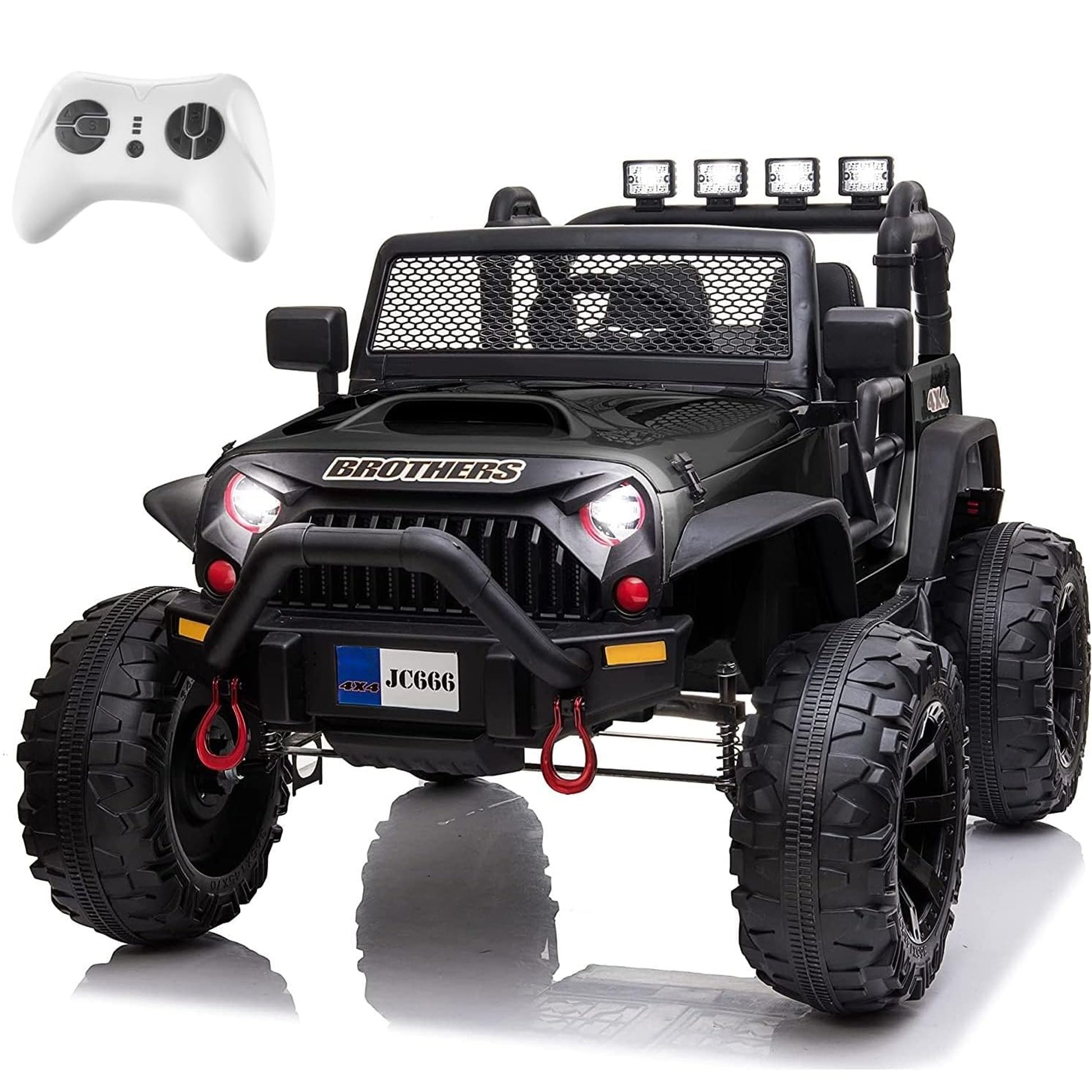 24V Ride On Car Truck With Remote Control, 2 Seater Kids Electric Car, Spring Suspension, 9Ah Battery Powered, 3 Speeds, Double Doors, Music Player Black 50 99 Lbs 5 To 8 Years Abs Rubber Steel Q235
