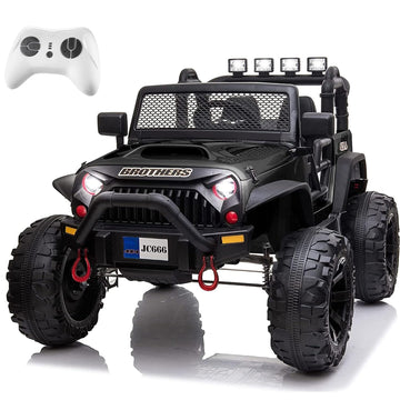24V Ride On Car Truck With Remote Control, 2 Seater Kids Electric Car, Spring Suspension, 9Ah Battery Powered, 3 Speeds, Double Doors, Music Player Black 50 99 Lbs 5 To 8 Years Abs Rubber Steel Q235