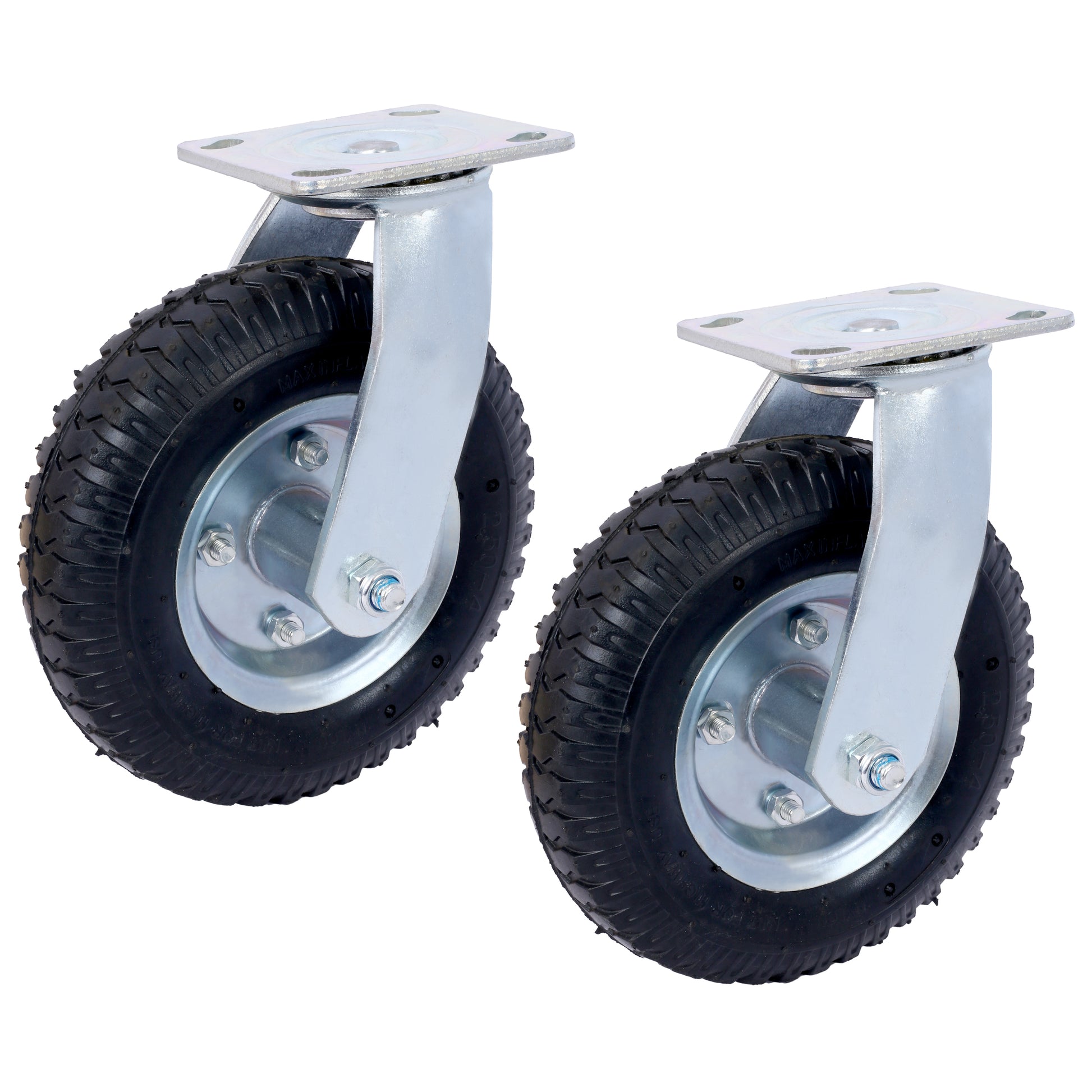 4Pcs 8In Caster Pneumatic Tire 2Pcs Swivel 2Pcs Rigid , Caster Wheel, Swivel Plate, Steel Hub With Ball Bearings, 5 8 Inch Bore Centered Axle Black Black Rubber