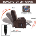 Brown Chenille Dual Motor Infinite Position Up To 350 Lbs Power Lift Recliner Chair With Power Remote, Heat Massage And Heavy Duty Motion Mechanism White Metal Primary Living Space Heavy Duty Push