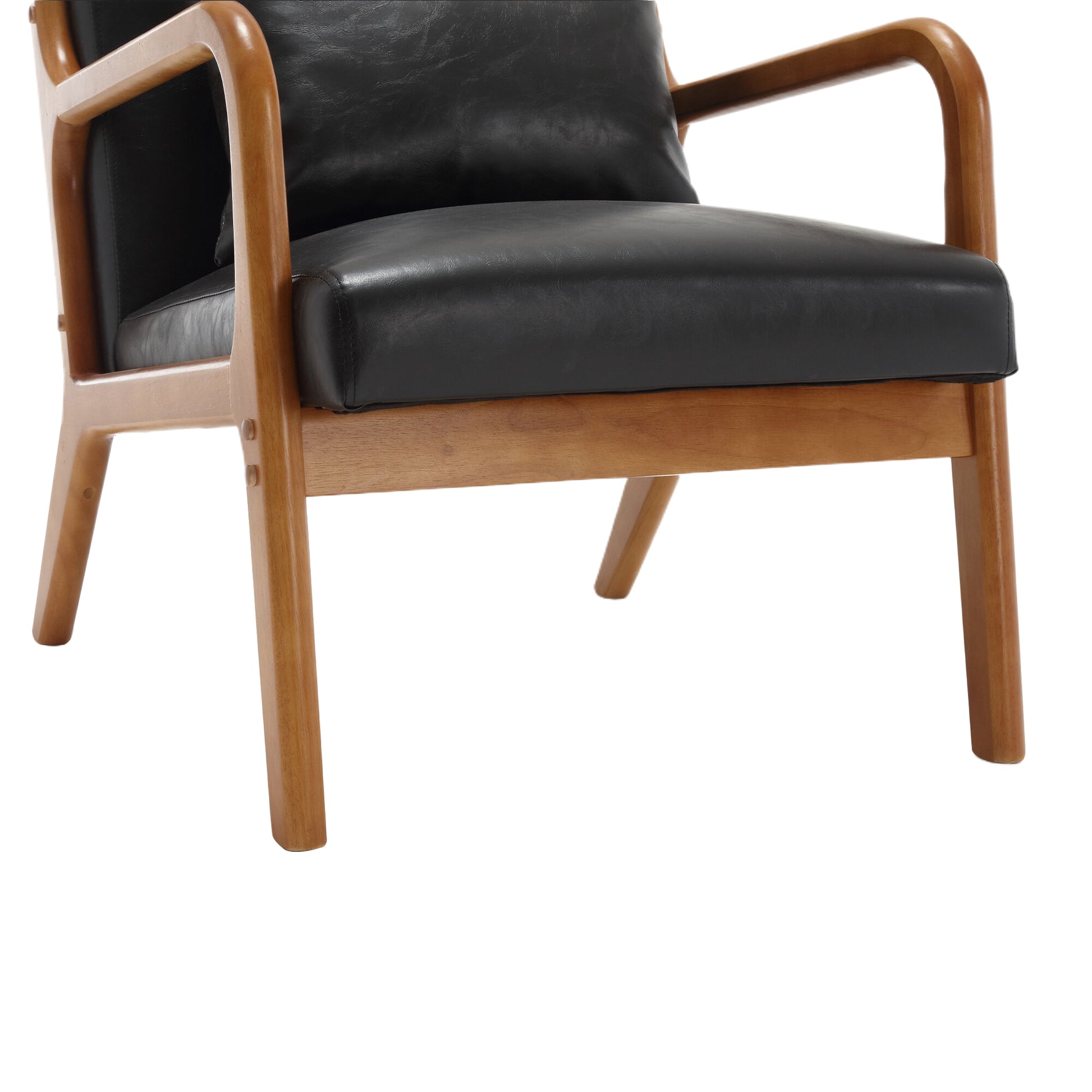 Coolmore Modern Accent Chair, Solid Wood Padding Lounge Armchairs With One Pillow For Living Room, Bedroom, Guest Room Black Pu Black Pu Brown Primary Living Space Modern Rubberwood Foam Pu Leather