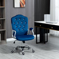 Vinsetto Home Office Chair, Velvet Computer Chair, Button Tufted Desk Chair With Swivel Wheels, Adjustable Height, And Tilt Function, Blue Blue Polyester