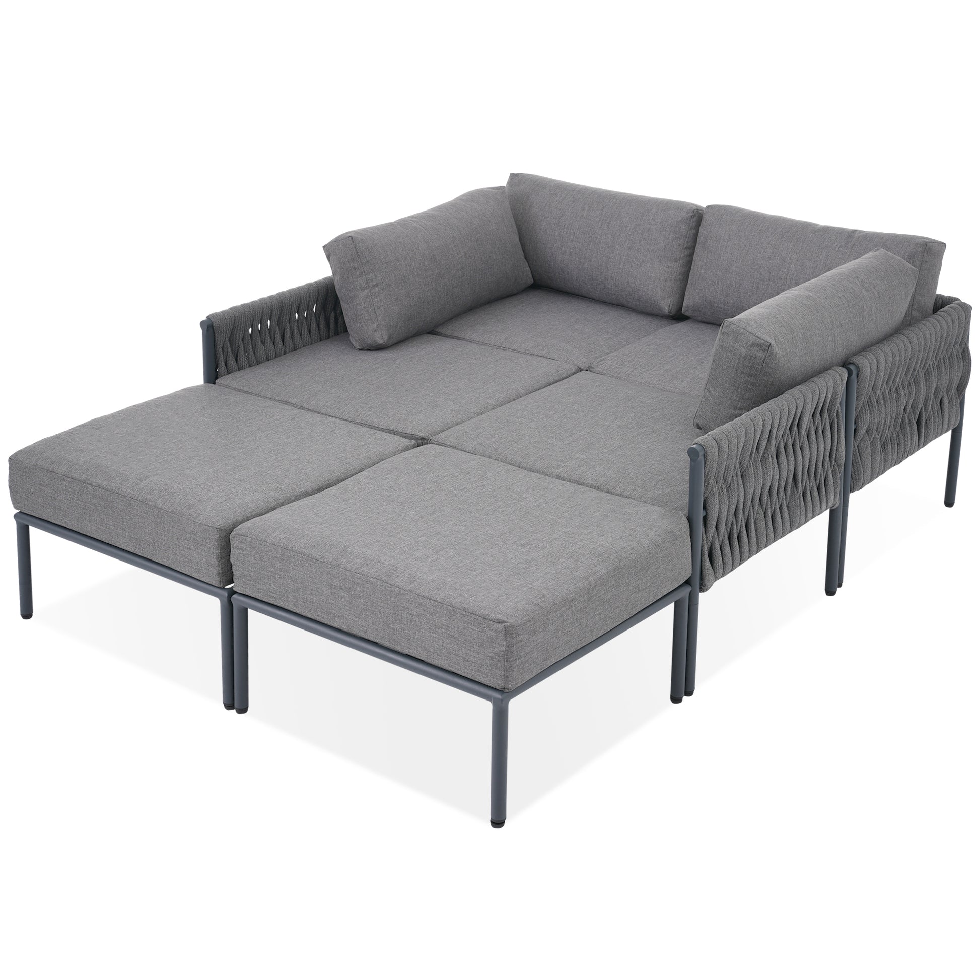 6 Pieces Aluminum Patio Furniture Set, Modern Metal Outdoor Conversation Set Sectional Sofa With Removable Olefin Extra Thick Cushions 5.9" Cushion, Grey Yes Complete Patio Set Gray Seats 6 Weather Resistant Frame Garden & Outdoor