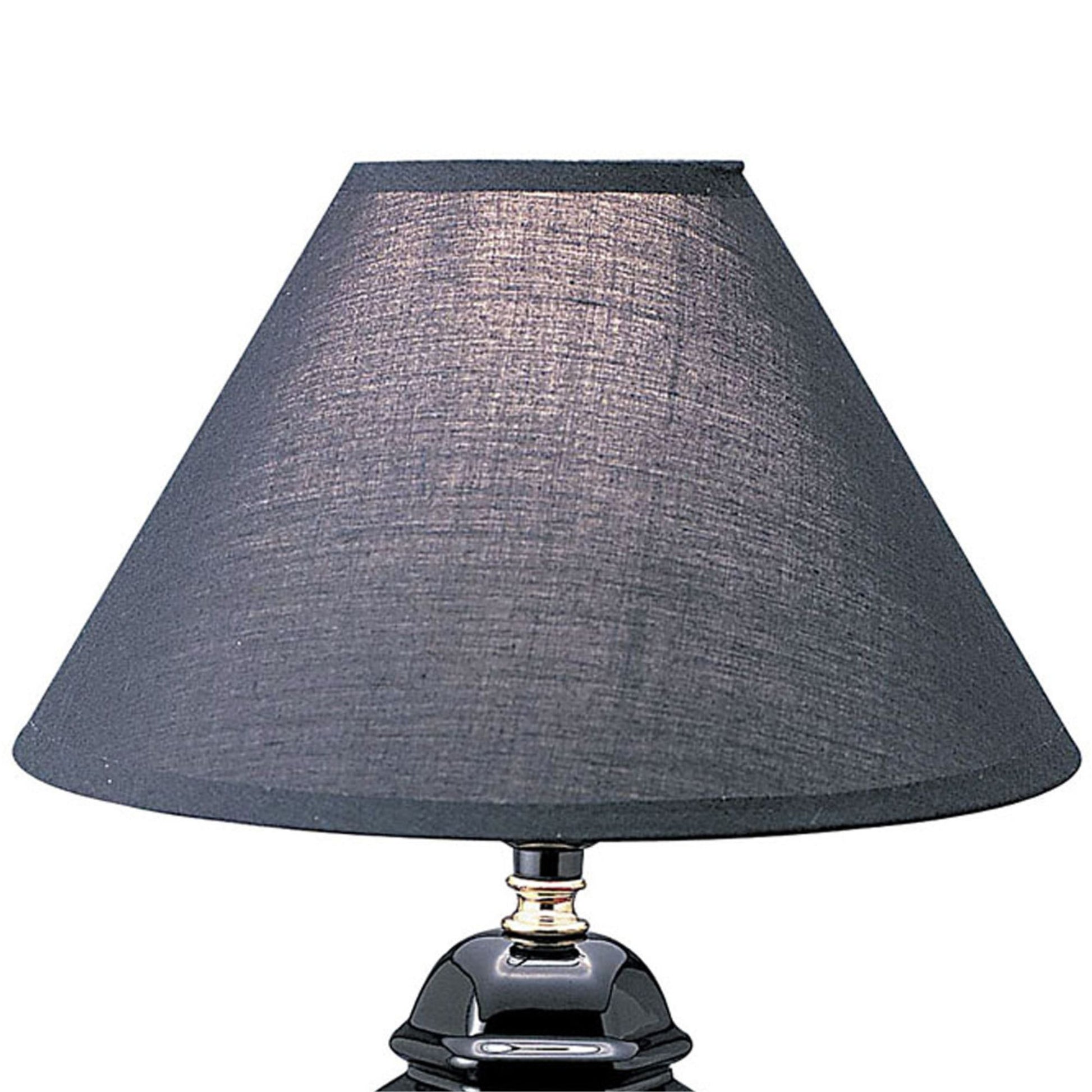 13" Tall Ceramic Table Lamp, Urn Shaped With Black Finish, Linen Shade Black Ceramic