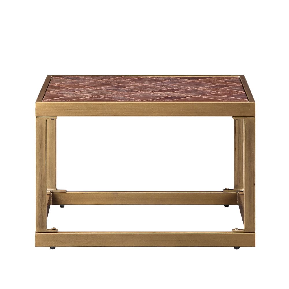 Retro Brown End Table With Open Base Brown Primary Living Space Contemporary Rectangular Genuine Leather Sled