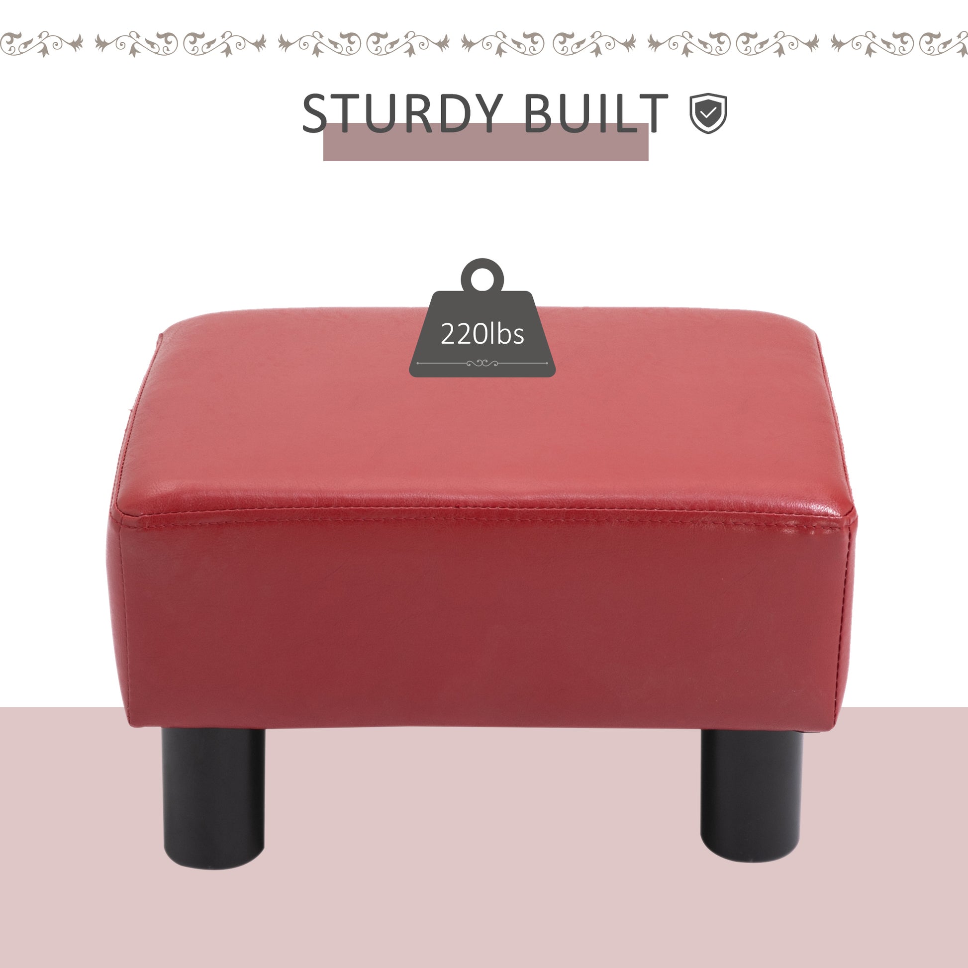 Homcom Ottoman Foot Rest, Small Foot Stool With Faux Leather Upholstery, Rectangular Ottoman Footrest With Padded Foam Seat And Plastic Legs, Red Red Plastic