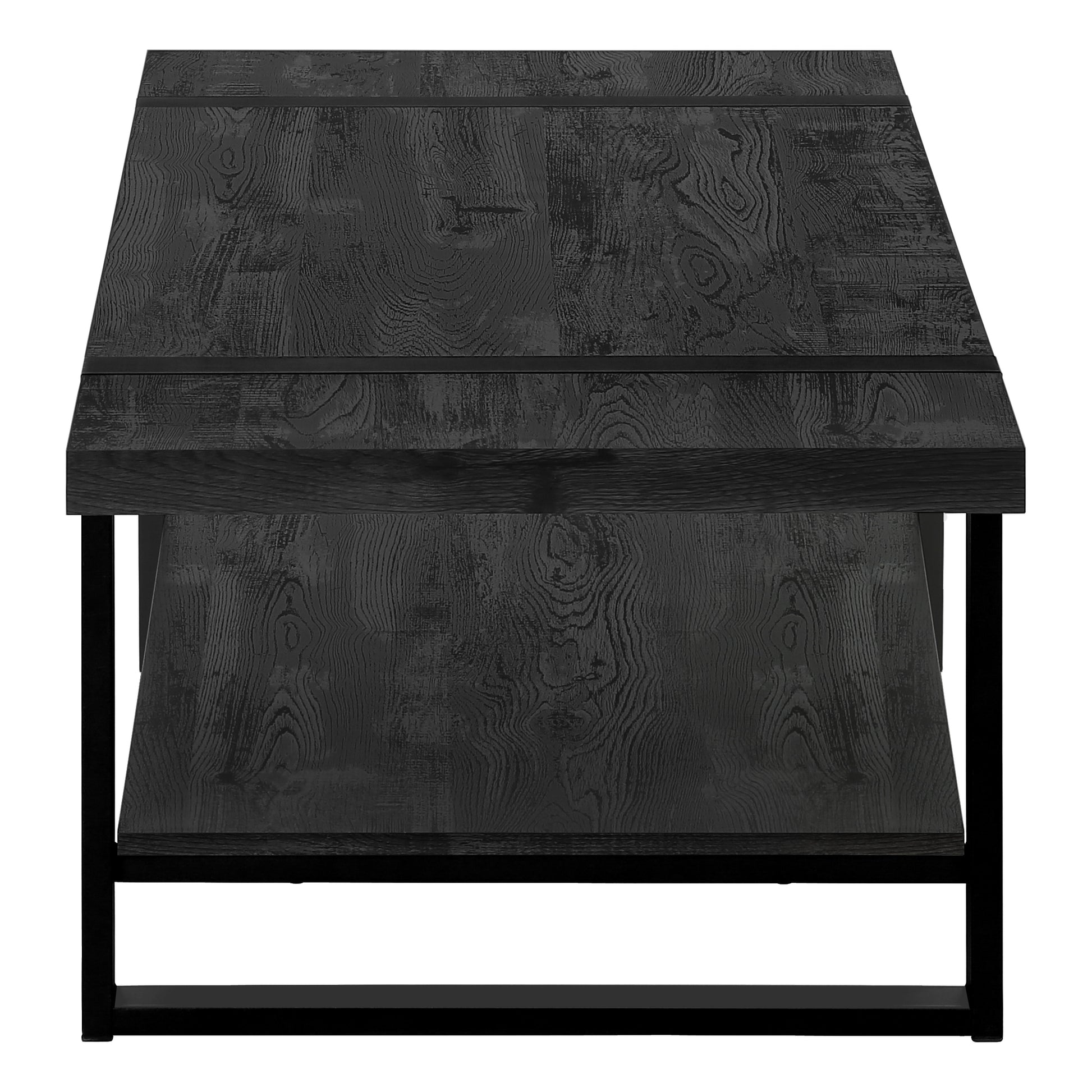 Coffee Table, Accent, Cocktail, Rectangular, Living Room, 48"L, Black Laminate, Black Metal, Contemporary, Modern Black Mdf