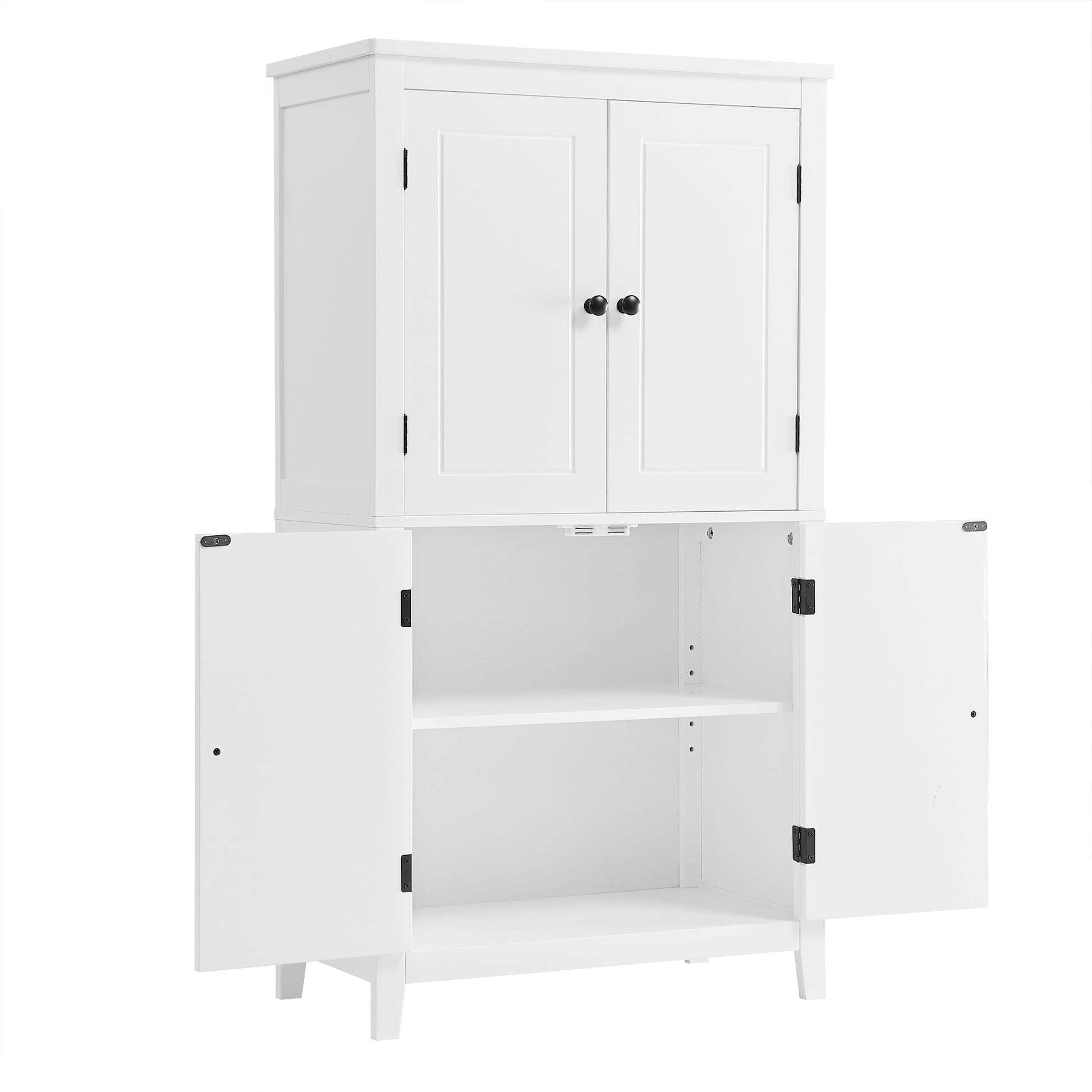 Elegant Bathroom Floor Storage Cabinet, Bathroom Storage Unit, Freestanding Cabinet With 4 Doors, Adjustable Shelves, Adaptable Shelves, White White Mdf