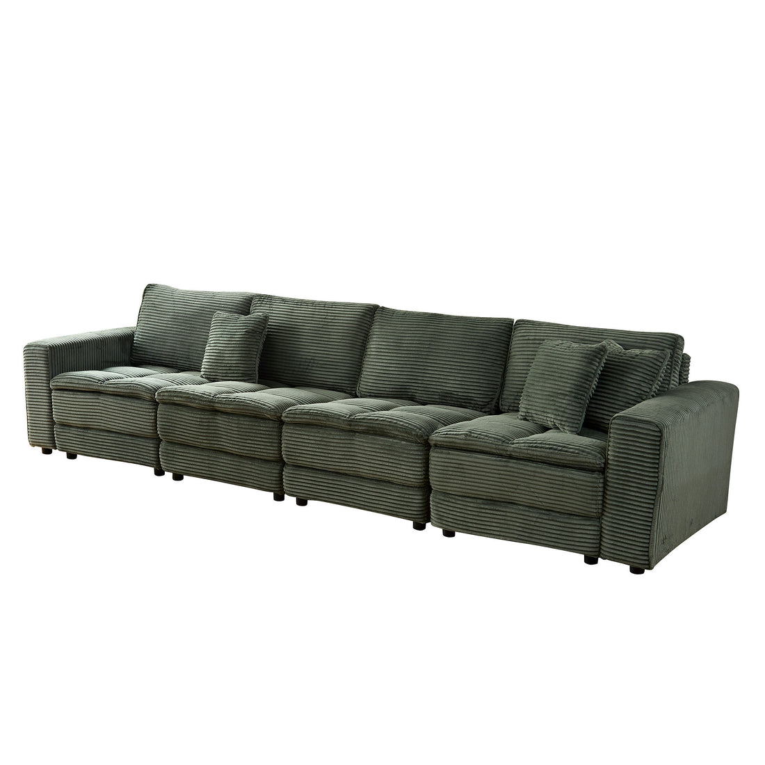 4 Seats Complimentary 2 Pillows ,Oversized Sectional Sofa,L Shaped Corner Couch With Detachable Seat & Back Cushion, Corduroy Upholstery Convertible Sleeper Sofa&Couch For Living Room Green Fabric 4 Seat