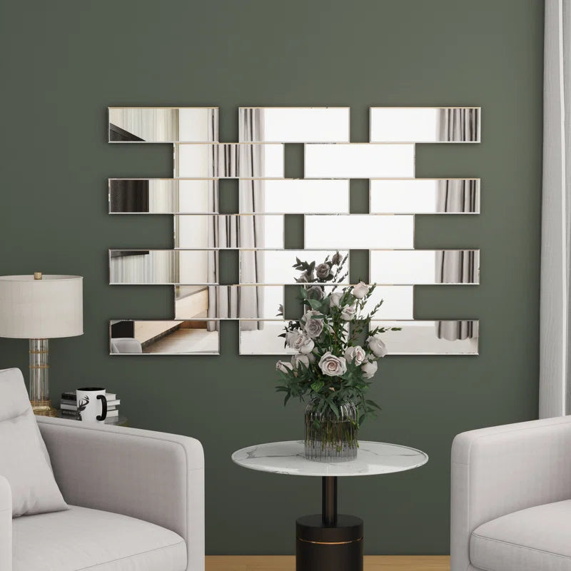 Large Framless Rectangular Accent Wall Mirror 47.2" 31.5" Silver Art Deco Mdf Glass,Mirror