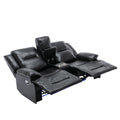 2 Seater Home Theater Recliner Manual Recliner Chair With A Led Light Strip Two Cup Holders And A Storage Box For Living Room,Bedroom, Black Black Foam Pu