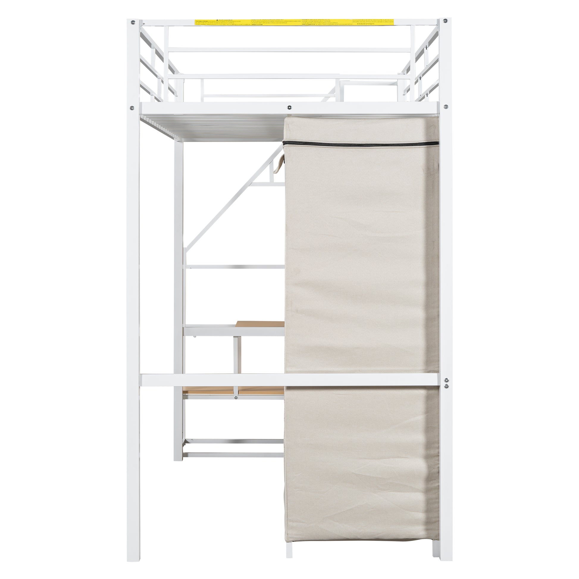 Twin Size Metal Loft Bed With Wardrobe And Storage Shelves, White Box Spring Not Required Twin White Metal Mdf Metal