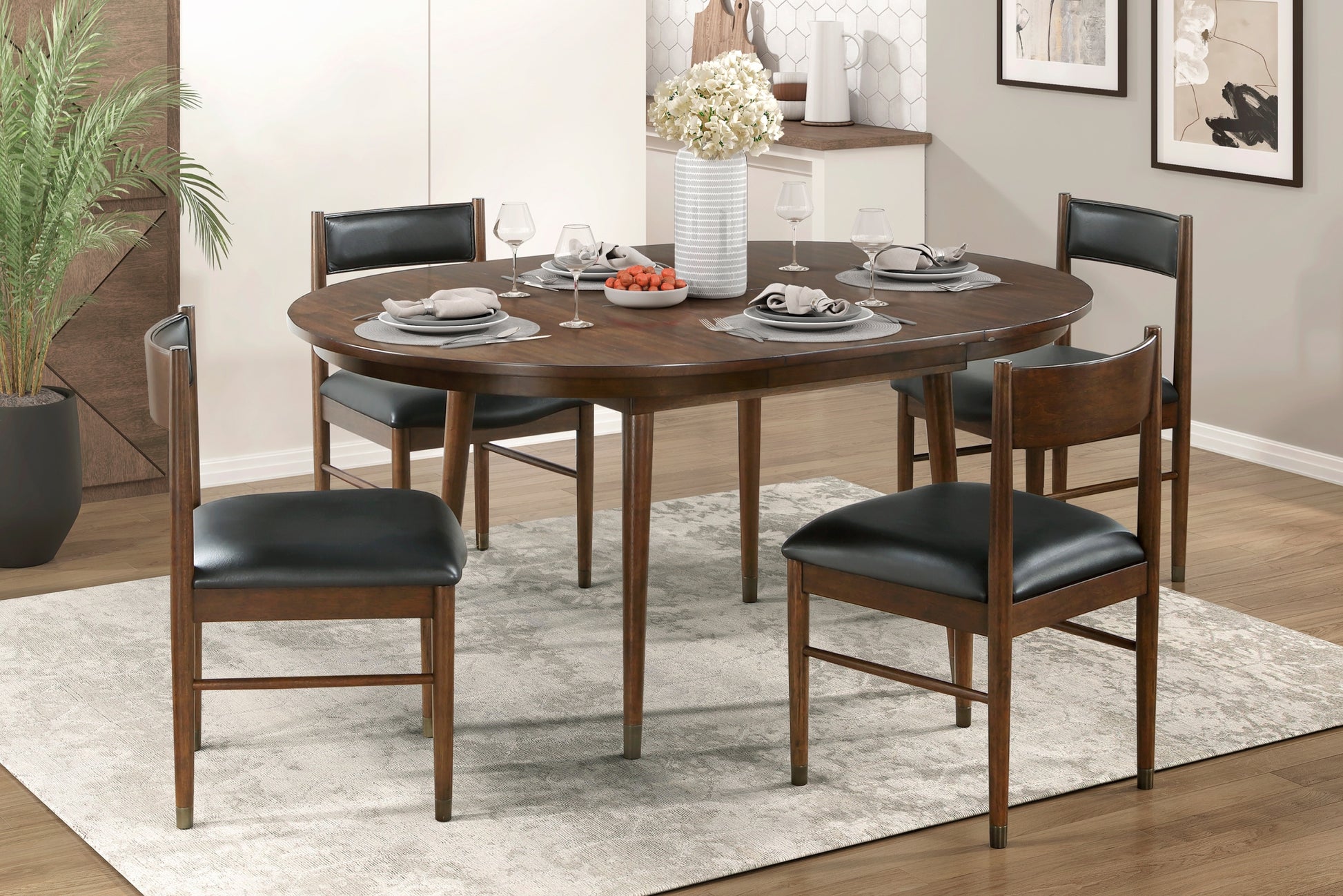 Black Leather Upholstered Side Chairs Set Of 2, Modern Contemporary Cherry Finish Wooden Furniture Dining Chairs Cherry Dining Room Contemporary,Modern,Transitional Wood