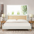 Haley Upholstered Cane Back Platform Bed, King, Antique White Polyester Box Spring Not Required King Antique White Wood Foam Polyester Polyester