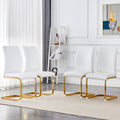 Luxury Simple Arch Chair Set Of 4 White Pu Material High Resilience Dining Chair With Arched Metal Gold Leg. White Gold Metal,Pu