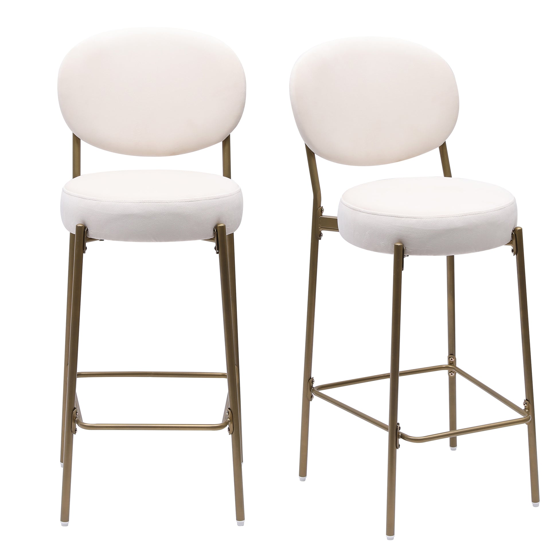 29'' Upholstered Bar Stools Pu Counter Stool With Backrest & Footrest Set Of 2 Round Faux Leather Dining Chairs For Kitchen Creamy White Creamy White Dining Room Foam Dry Clean Round Modern Set Of 2