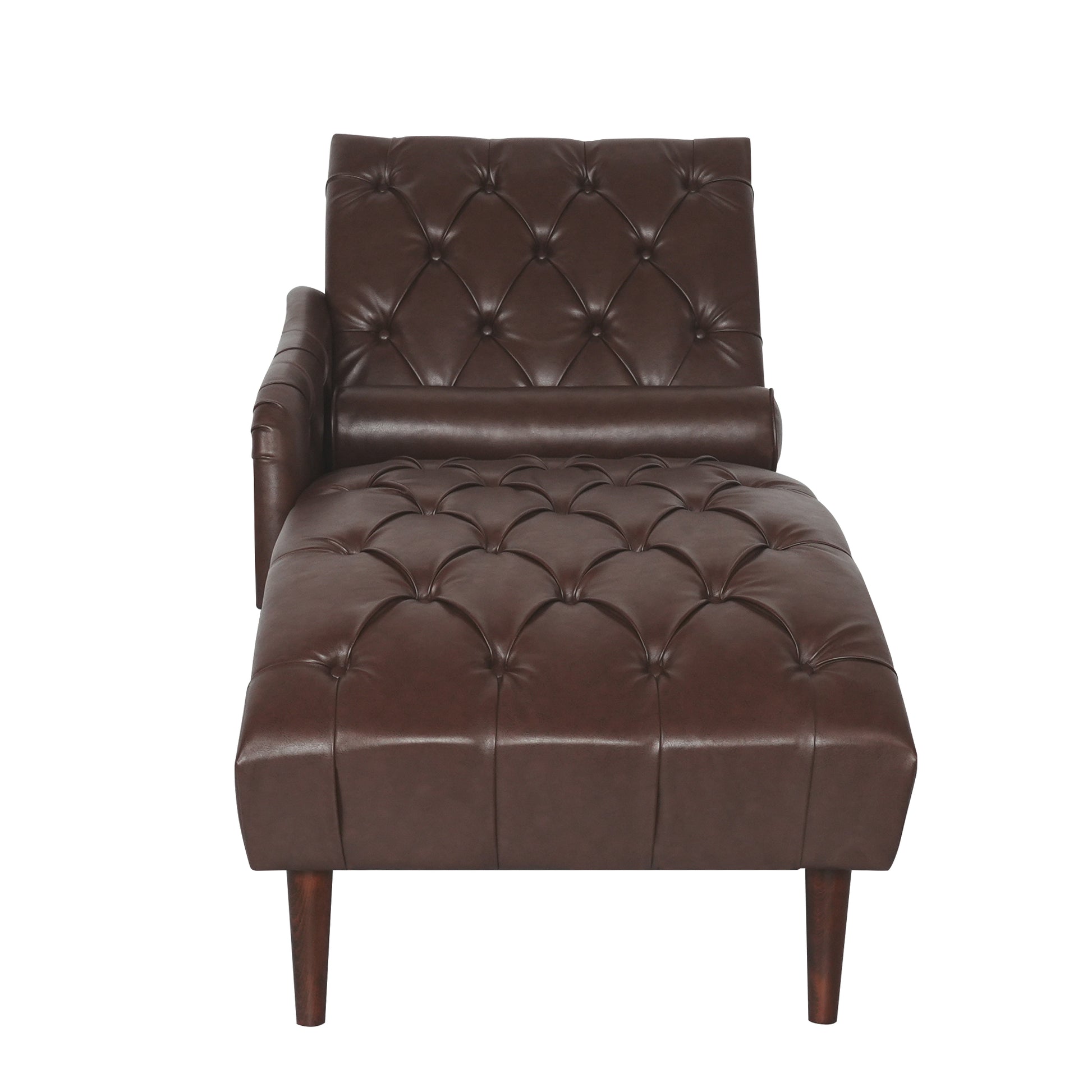 Chaise Lounge Arm Chair Indoor With Pillow And Solid Wood Legs, Leisure Accent Soft Chair With Tufted Back And Arm,Upholstered Chaise Couch Chair For Living Room, Bedroom,Dark Brown Pu Dark Brown Pu