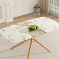 Table And Chair Set, Large Modern Minimalist Rectangular Dining Table, 0.39 Inch Imitation Marble Countertop, Wood Metal Table Legs, Comfortable And Soft Seats. Wood Glass Metal
