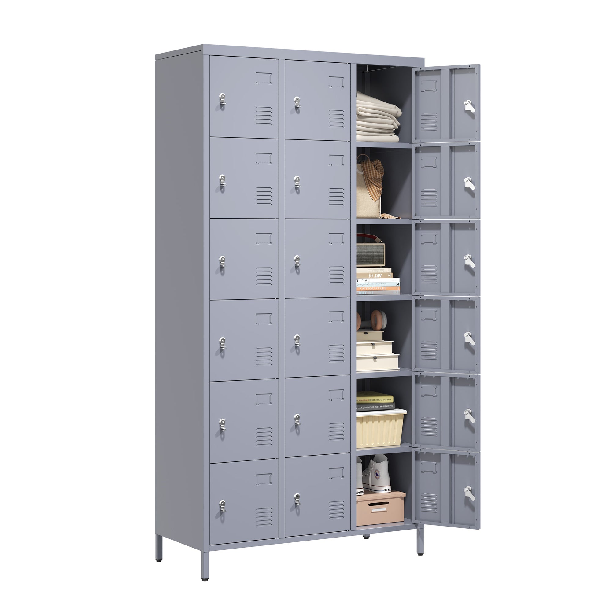 18 Door 72"H Metal Lockers With Lock For Employees,Storage Locker Cabinet For Home Gym Office School Garage,Easy Assembly,Gray 5 Or More Spaces Gray Primary Living Space Door Locks Modern Metal