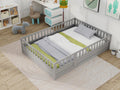 Full Size Floor Bed, Integral Construction With Super High Security Barrier, Door, Children'S Floor Bed Frame, Montessori Wooden Children'S Floor Bed, Grey Box Spring Required Full Grey Wood Brown Bedroom American Design,Artsy Pine Bed Frame Pine