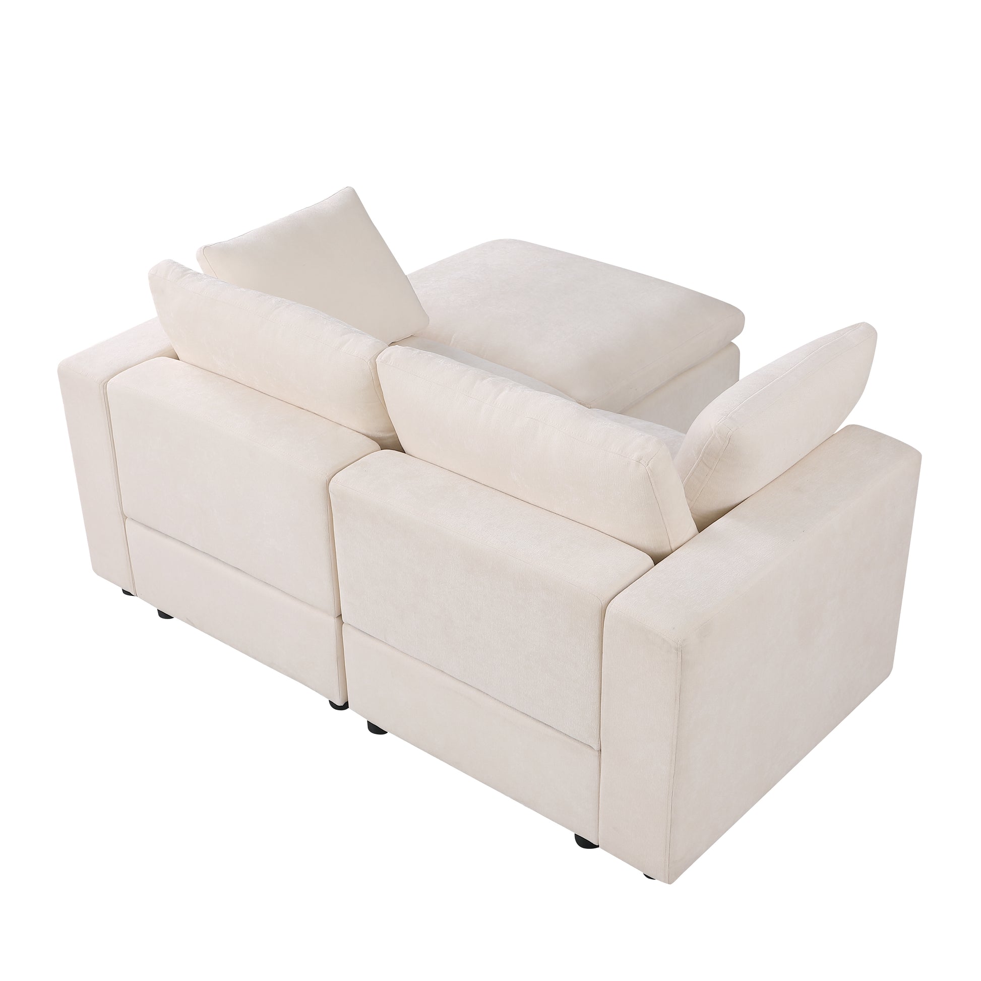 68.5" Loveseat Sofa With Ottoman Modular Sectional Beautiful Seat Couch Small L Shaped Upholstered Couch For Living Room Apartment Small Space, Chenille Beige Beige Fabric 3 Seat