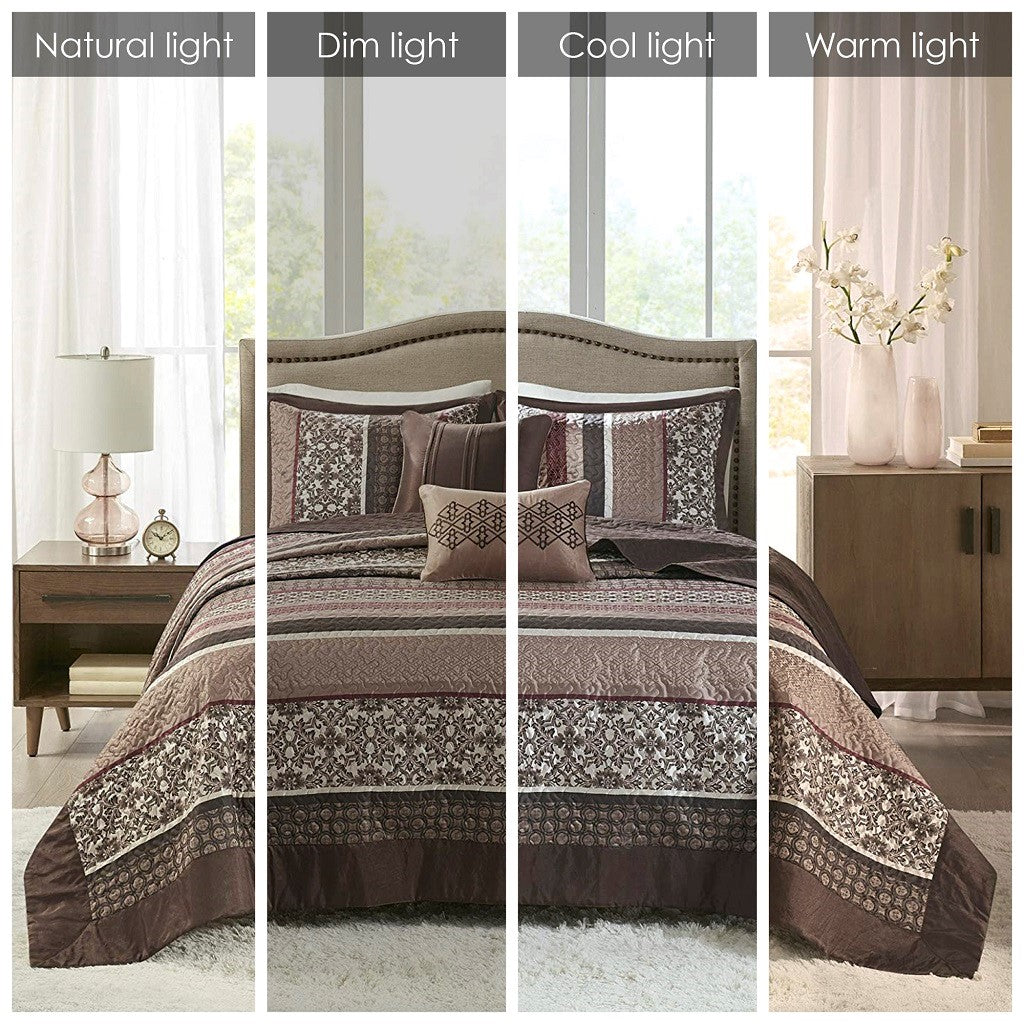 5 Piece Reversible Jacquard Bedspread Set Red King King Red Cotton