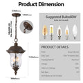 Rustic Outdoor Hanging Lantern, Weatherproof Vintage Pendant Light With Clear Glass Shade, Waterproof Exterior Lighting Fixture For Porch, Patio, Or Garden One Piece&No Bulb Brown Bronze