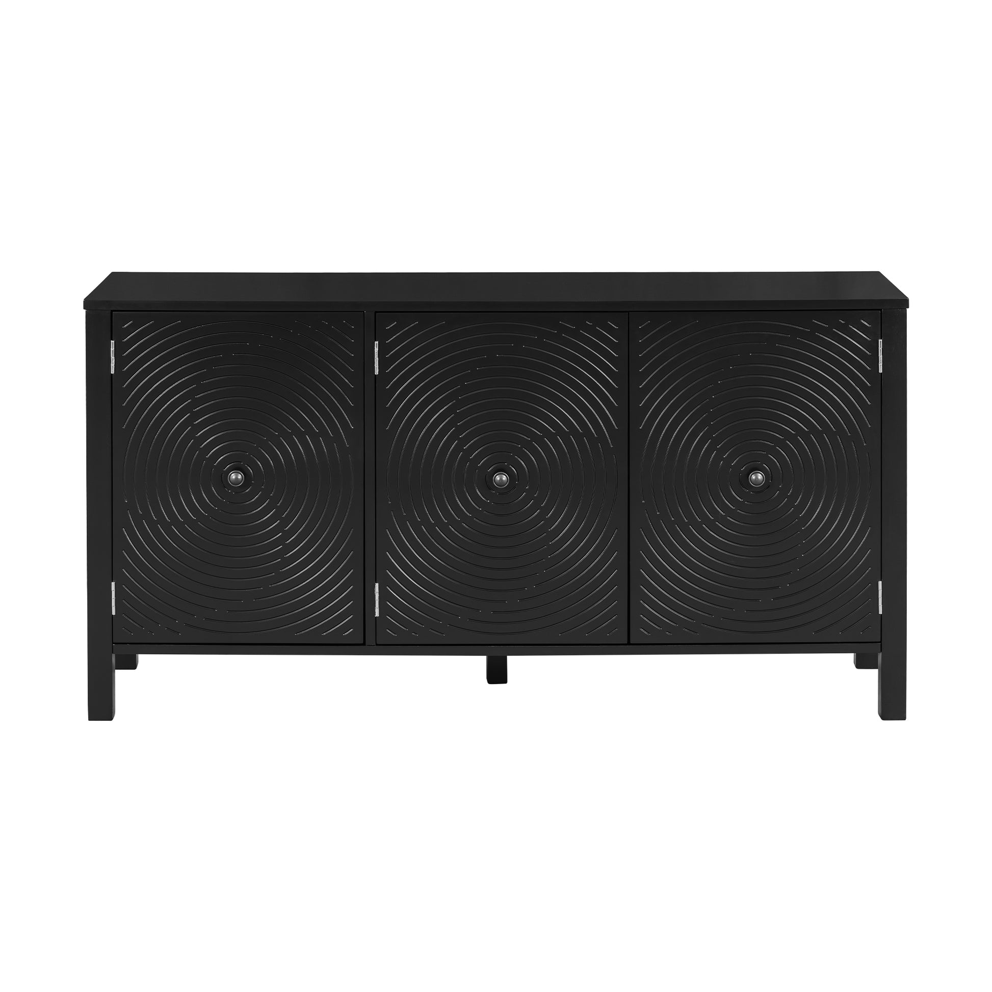 Sideboard With Curved Swirl Patterned Doors And Artistic Three Door Design,Suitable For Living Rooms,Entrance And Study Black Primary Living Space American Design Mdf