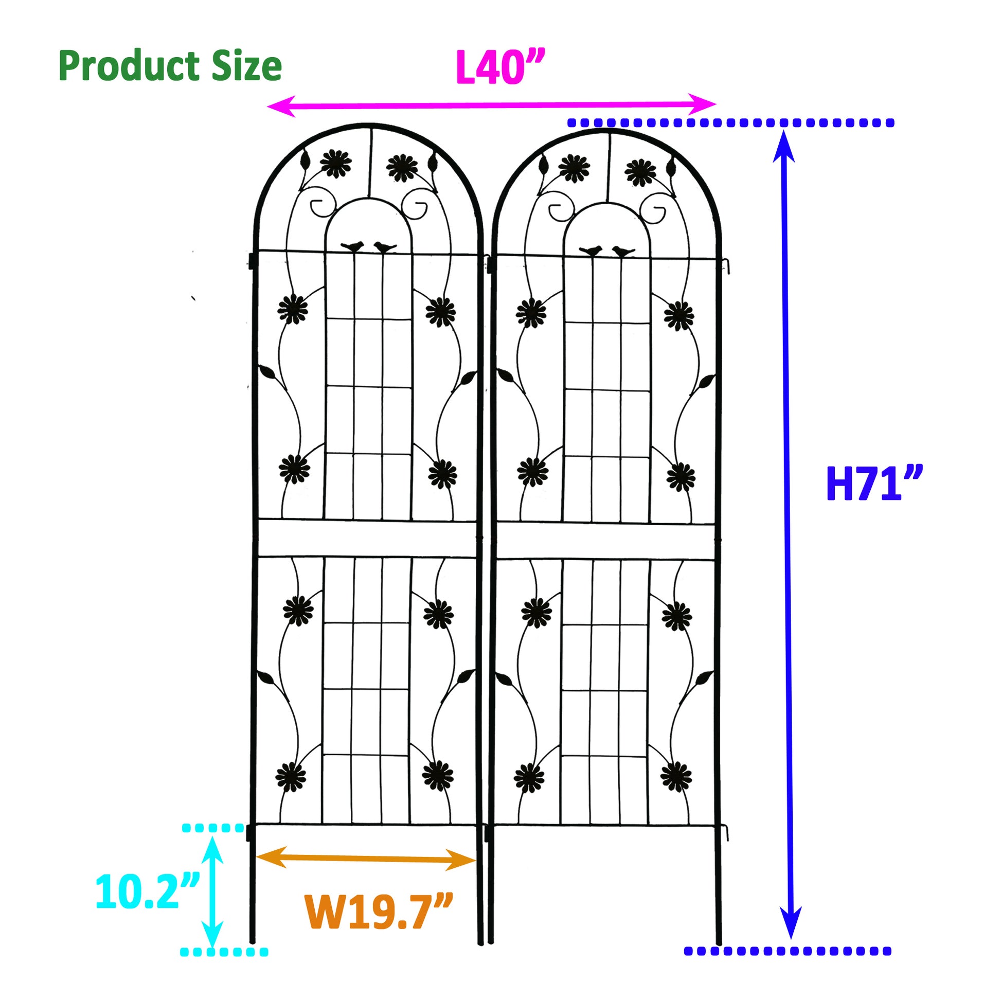 2 Pack Metal Garden Trellis 71" X 19.7" Rustproof Trellis For Climbing Plants Outdoor Flower Support Black Black Garden & Outdoor French Country Iron