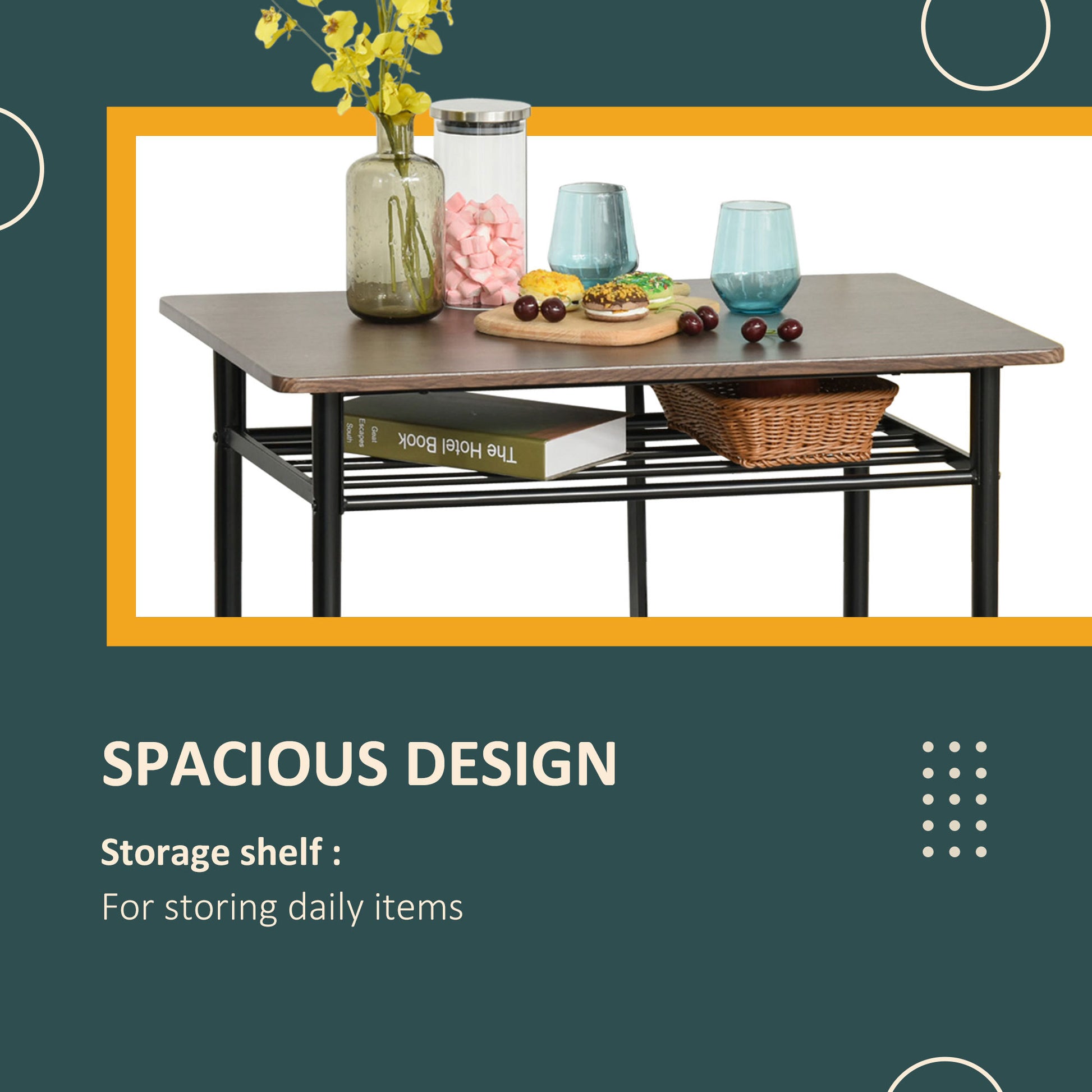 Homcom 3 Piece Counter Height Bar Table And Chairs Set, Space Saving Dining Table With 2 Matching Stools, Storage Shelf Metal Frame Footrest, Black, Brown Black Mdf