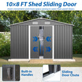 10X8 Ft Outdoor Tool Storage Shed With Metal Foundation & Lockable Doors, All Weather Metal Sheds For Garden, Patio, Backyard, Lawn, Gray Gray Metal