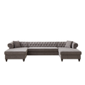 135.5 Inch Modern Style Chenille Three Piece Sofa, Pull Point Design U Shaped Sofa Two Chaise Longue Seats, Two Pillows And Wooden Feet, Suitable For Living Room, Bedroom, Lounge And Projection Room