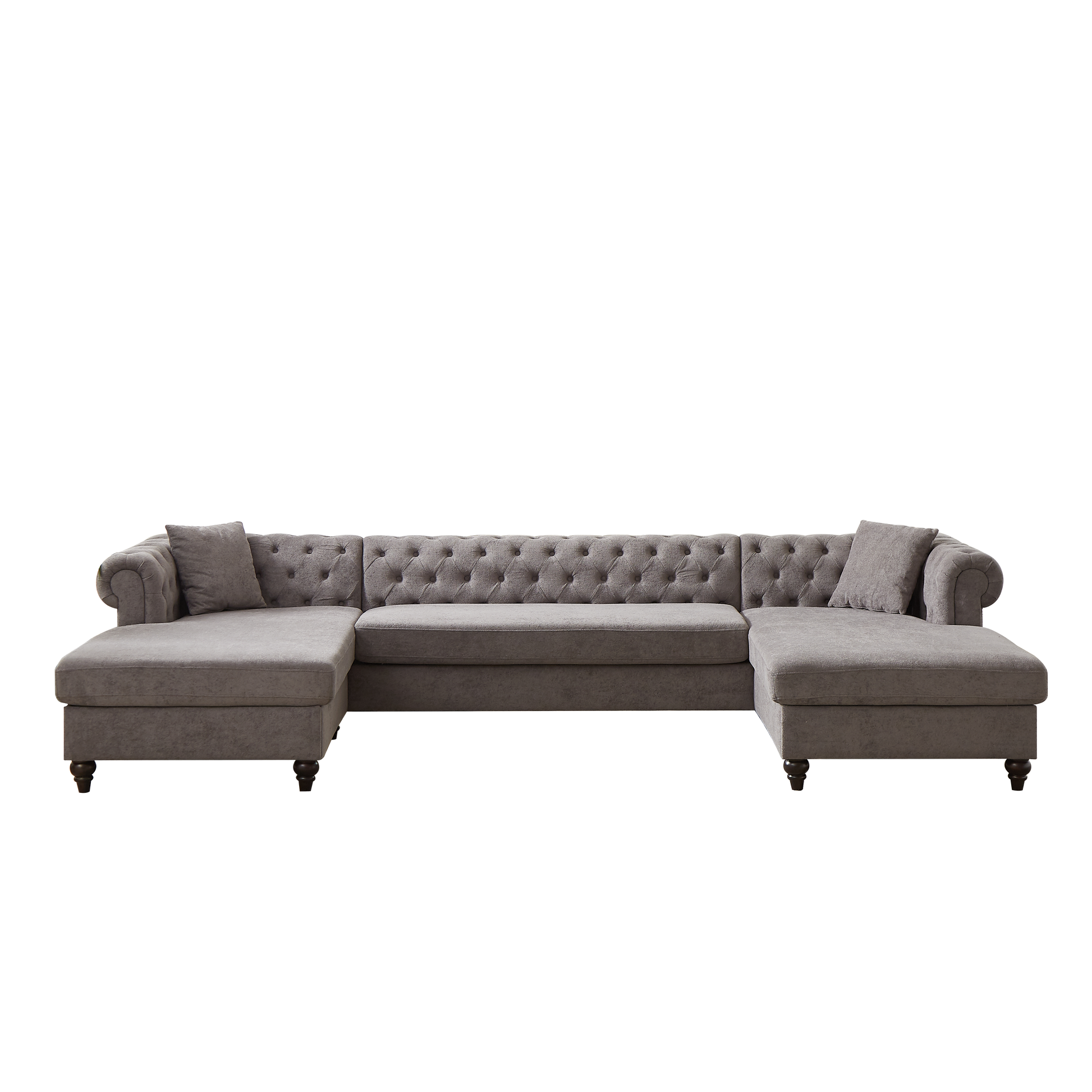 135.5 Inch Modern Style Chenille Three Piece Sofa, Pull Point Design U Shaped Sofa Two Chaise Longue Seats, Two Pillows And Wooden Feet, Suitable For Living Room, Bedroom, Lounge And Projection Room