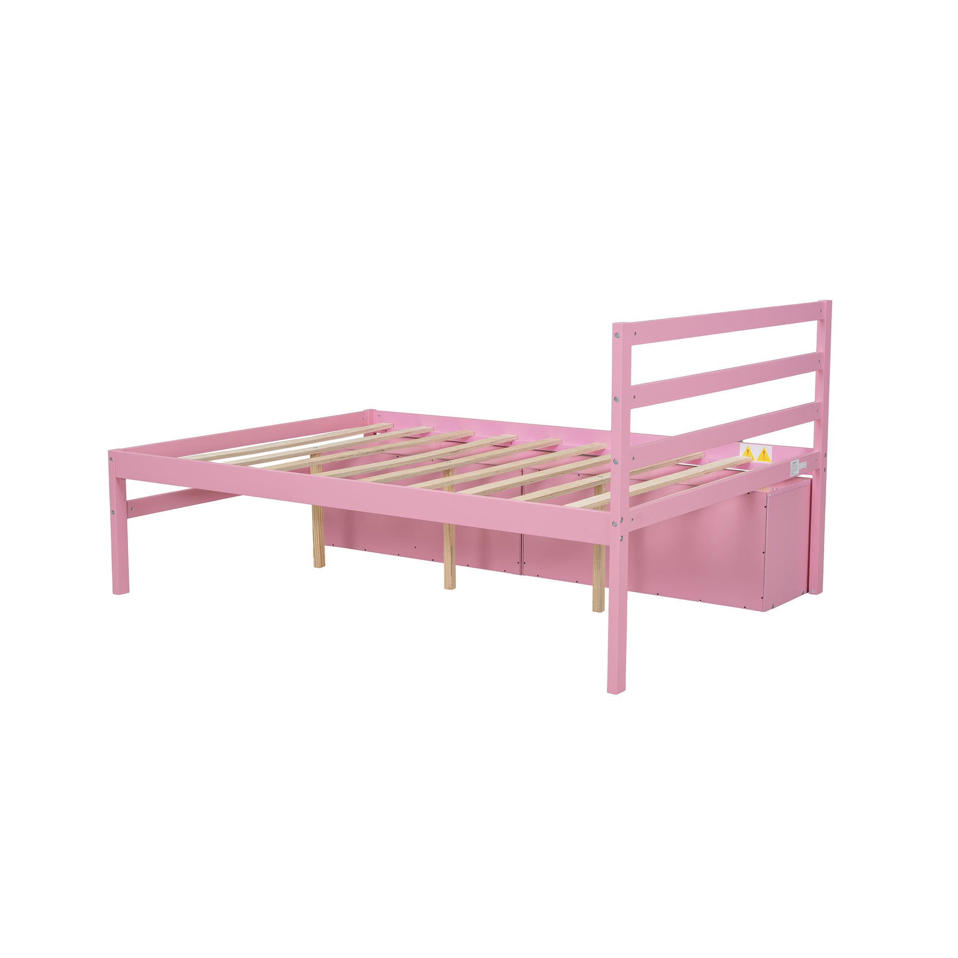 Full Size Wood Platform Bed With Removable Storage Shelves, Built In Two Storage Drawers For Added Convenience, Pink Full Pink Wood