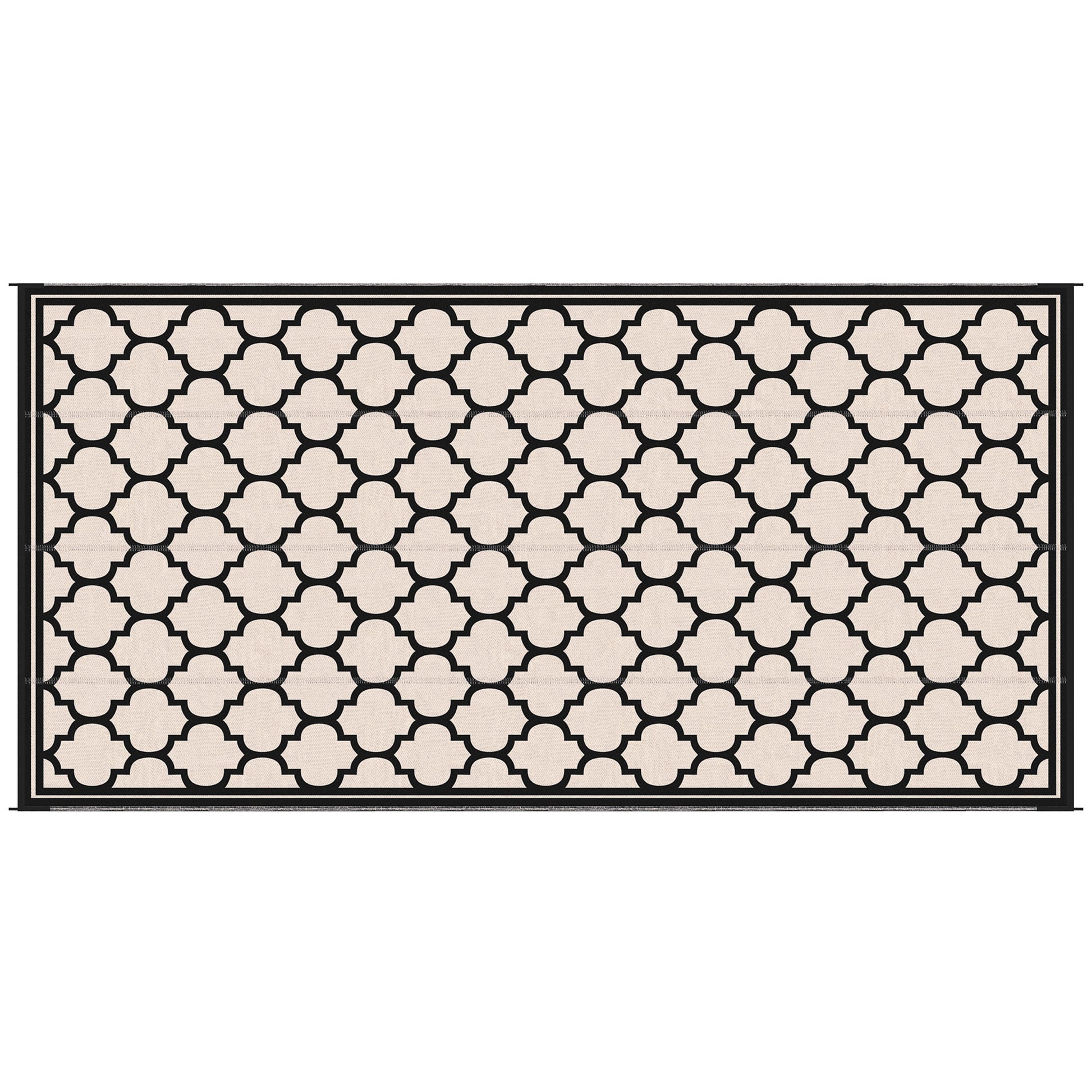 Outsunny Reversible Outdoor Rug, 9' X 18' Waterproof Plastic Straw Floor Mat, Portable Rv Camping Carpet, Large Floor Mat For Backyard, Deck, Picnic, Beach, Black & Beige Black Plastic