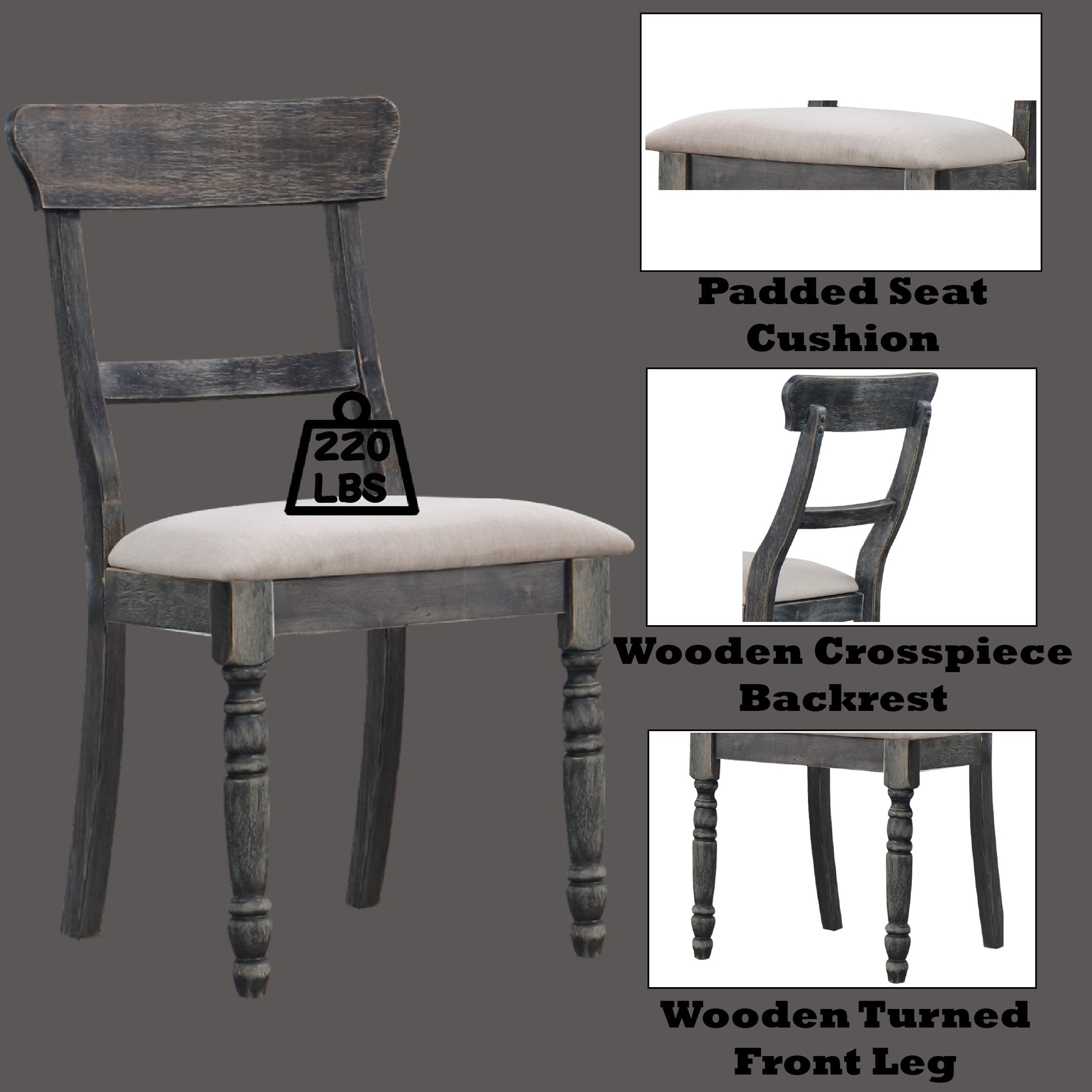 Leventis Light Brown Linen Weathered Gray Finish Side Chair Set Of 2 Light Brown Linen