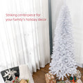 Homcom 7Ft Pencil Christmas Tree, Unlit Artificial Christmas Tree Slim Douglas Fir Xmas Tree With Realistic Branches, Halloween Tree With 818 Tips, White White Plastic