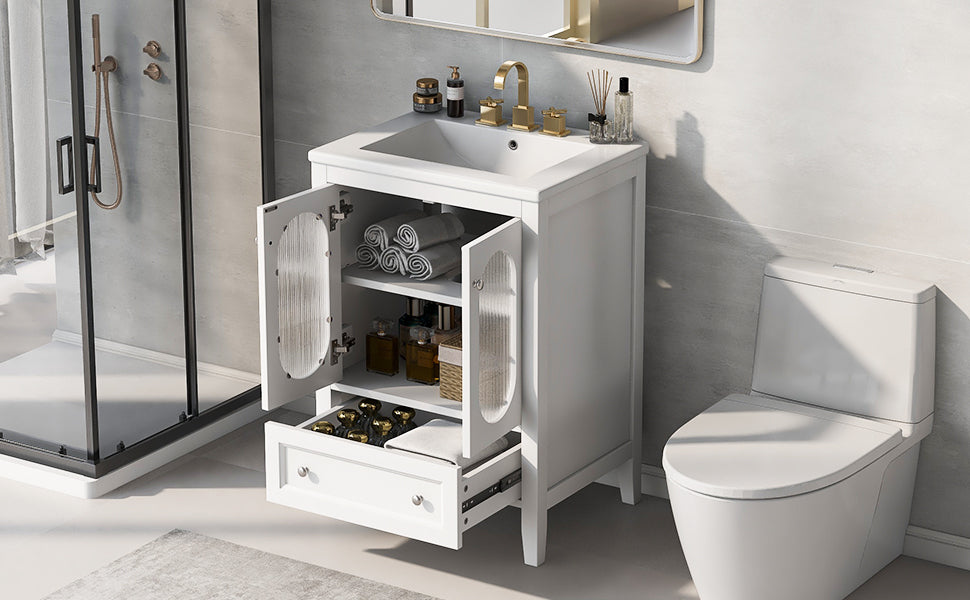 24" Bathroom Vanity With Sink, Bathroom Vanity Cabinet With One Drawer And Doors, Adjustable Shelf, Solid Wood And Mdf, White White Solid Wood Mdf