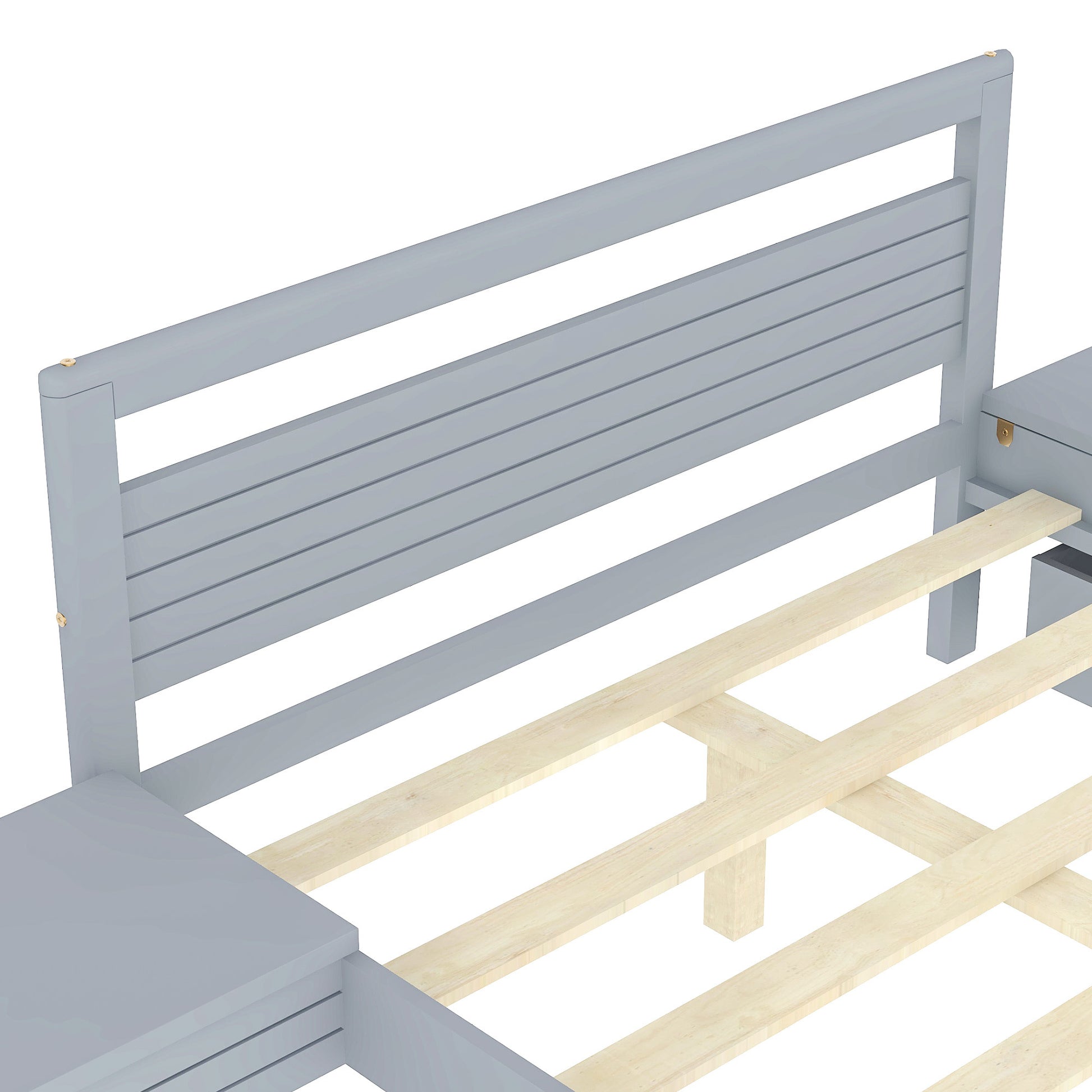 Full Size Wooden Platform Bed With 2 Storage Drawers And 2 Bedside Tables, Gray Full Gray Pine