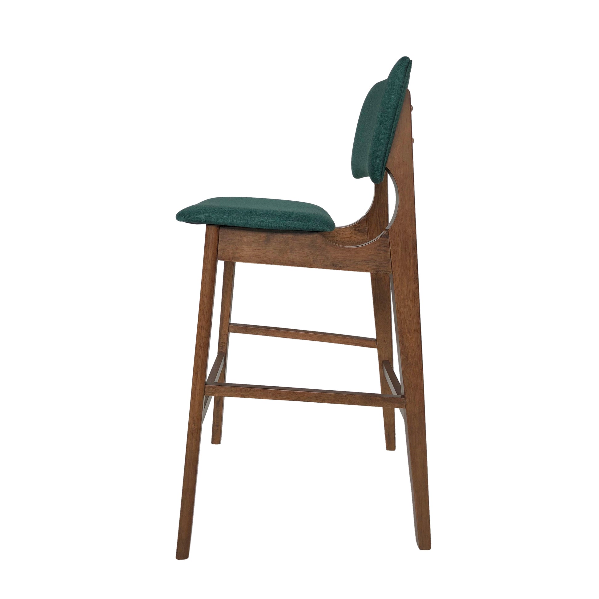 Rubberwood Upholstered Barstool With Fabric Seats Set Of 2 , Dark Green, And Walnut Finish Frame Rubberwood Dark Green,Walnut Light Brown Dining Room Foam Wipe Clean Square Bar Stools Rubberwood Set