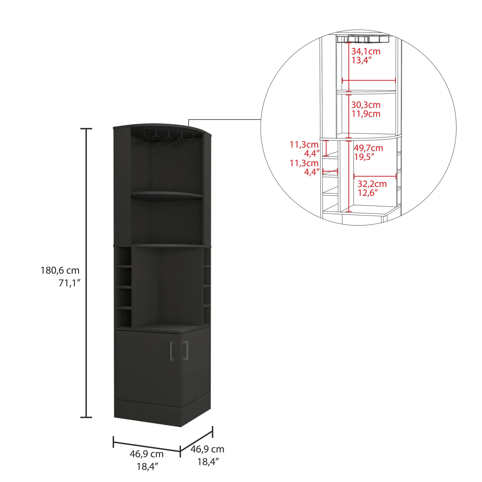 Kava Being Corner Bar Cabinet, Glass Rack, Double Door Cabinet, Eight Built In Wine Rack Black Black Particle Board Particle Board